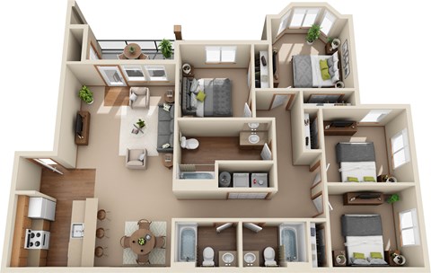 Floor plan for 4 beds, 3 baths, 1562 sqft